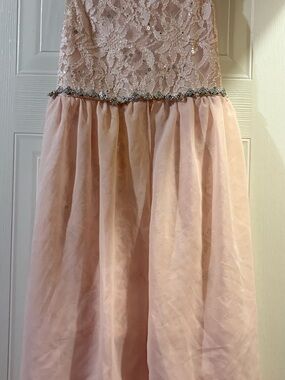 Girls' Formal Lace & Tulle Dress in Light Blush Pink
